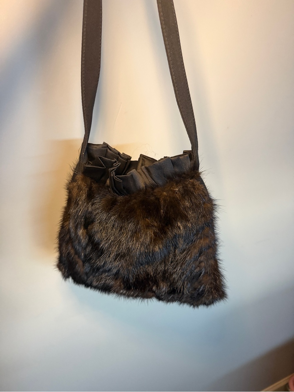 Faux Fur Crossbody Bag in Dark Brown